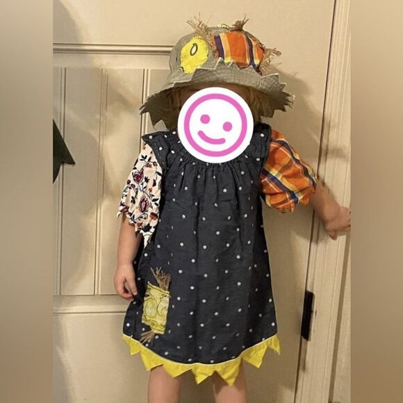 Girl’s 2T Scarecrow Costume Hat & Dress Handmade - Picture 2 of 16